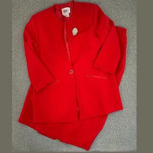 Carissimo 2 Piece Vintage Red Blazer Skirt Suit Evening‎ Formal 14 Rhinestones